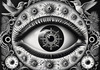 Black and White Surreal Human Eye with Zodiac Mandala Art Print