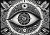 Black and White Surreal Human Eye with Zodiac Mandala Art Print