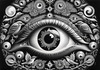 Black and White Surreal Human Eye with Zodiac Mandala Art Print