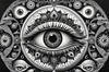 Black and White Surreal Human Eye with Zodiac Mandala Art Print