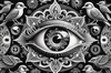 Black and White Surreal Human Eye with Zodiac Mandala Art Print