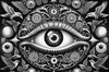 Black and White Surreal Human Eye with Zodiac Mandala Art Print