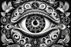 Black and White Surreal Human Eye with Zodiac Mandala Art Print