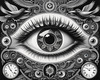 Black and White Surreal Human Eye with Zodiac Mandala Art Print