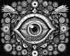 Black and White Surreal Human Eye with Zodiac Mandala Art Print