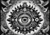 Black and White Surreal Human Eye with Zodiac Mandala Art Print