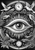Black and White Surreal Human Eye with Zodiac Mandala Art Print