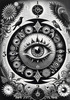 Black and White Surreal Human Eye with Zodiac Mandala Art Print