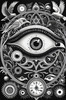 Black and White Surreal Human Eye with Zodiac Mandala Art Print