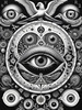 Black and White Surreal Human Eye with Zodiac Mandala Art Print