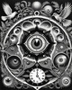 Black and White Surreal Human Eye with Zodiac Mandala Art Print
