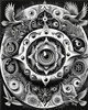 Black and White Surreal Human Eye with Zodiac Mandala Art Print