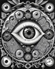 Black and White Surreal Human Eye with Zodiac Mandala Art Print