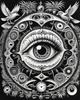 Black and White Surreal Human Eye with Zodiac Mandala Art Print