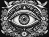 Black and White Surreal Human Eye with Zodiac Mandala Art Print