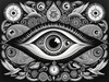 Black and White Surreal Human Eye with Zodiac Mandala Art Print