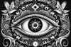 Black and White Surreal Human Eye with Zodiac Mandala Art Print