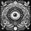 Black and White Surreal Human Eye with Zodiac Mandala Art Print