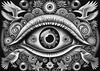Black and White Surreal Human Eye with Zodiac Mandala Art Print