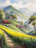 Terraced Tea Plantations with Quaint Cottages in the Distance Landscape Print