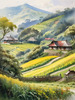 Terraced Tea Plantations with Quaint Cottages in the Distance Landscape Print