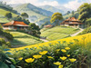 Terraced Tea Plantations with Quaint Cottages in the Distance Landscape Print