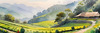 Terraced Tea Plantations with Quaint Cottages in the Distance Landscape Print