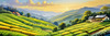 Terraced Tea Plantations with Quaint Cottages in the Distance Landscape Print