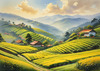 Terraced Tea Plantations with Quaint Cottages in the Distance Landscape Print