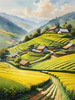 Terraced Tea Plantations with Quaint Cottages in the Distance Landscape Print