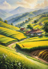 Terraced Tea Plantations with Quaint Cottages in the Distance Landscape Print