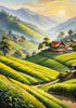 Terraced Tea Plantations with Quaint Cottages in the Distance Landscape Print