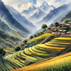 Ancient Villages Amid Terraced Fields Against Towering Himalayan Peaks