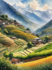 Ancient Villages Amid Terraced Fields Against Towering Himalayan Peaks