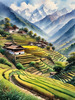 Ancient Villages Amid Terraced Fields Against Towering Himalayan Peaks
