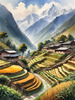 Ancient Villages Amid Terraced Fields Against Towering Himalayan Peaks