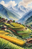 Ancient Villages Amid Terraced Fields Against Towering Himalayan Peaks