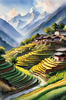 Ancient Villages Amid Terraced Fields Against Towering Himalayan Peaks