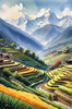 Ancient Villages Amid Terraced Fields Against Towering Himalayan Peaks