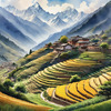 Ancient Villages Amid Terraced Fields Against Towering Himalayan Peaks