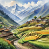 Ancient Villages Amid Terraced Fields Against Towering Himalayan Peaks