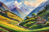 Ancient Villages Amid Terraced Fields Against Towering Himalayan Peaks
