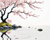 Abstract Tranquil Cherry Blossoms Falling on Pond Art Print