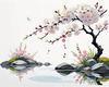 Abstract Tranquil Cherry Blossoms Falling on Pond Art Print