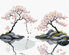 Abstract Tranquil Cherry Blossoms Falling on Pond Art Print