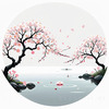Abstract Tranquil Cherry Blossoms Falling on Pond Art Print