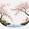 Abstract Tranquil Cherry Blossoms Falling on Pond Art Print