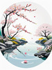 Abstract Tranquil Cherry Blossoms Falling on Pond Art Print