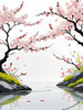 Abstract Tranquil Cherry Blossoms Falling on Pond Art Print