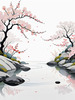 Abstract Tranquil Cherry Blossoms Falling on Pond Art Print